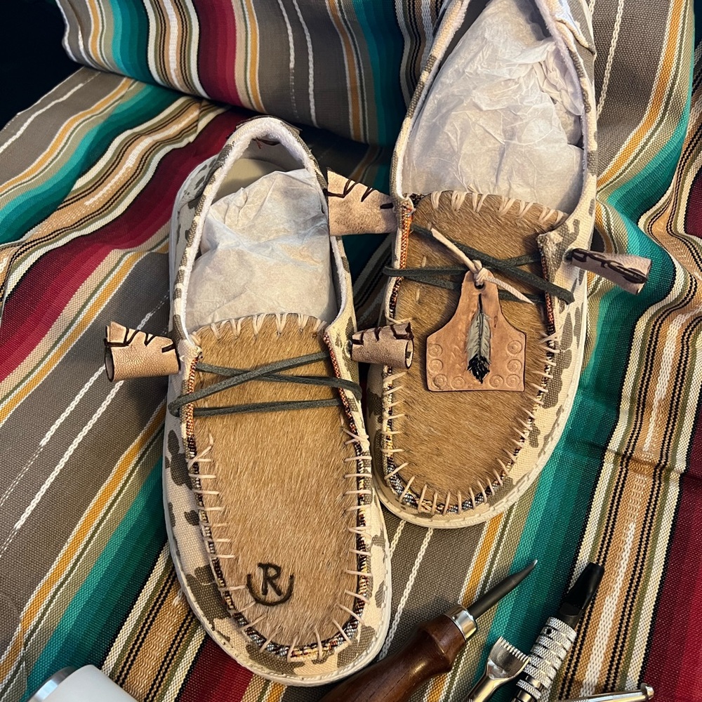 Hey Dude customized shoes! Hand tooled, hand sewed, customized orders welcome!